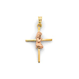 14K Two Tone Gold Girl First Communion Cross Pendant