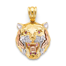 Load image into Gallery viewer, 14K Tri Color Gold CZ Medium Tiger Face Pendant