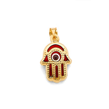 Load image into Gallery viewer, 14K Yellow Gold Red Evil Eye Hamsa Pendant