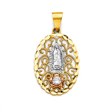Load image into Gallery viewer, 14K Tri Color Gold 17mm CZ Guadalupe Pendant