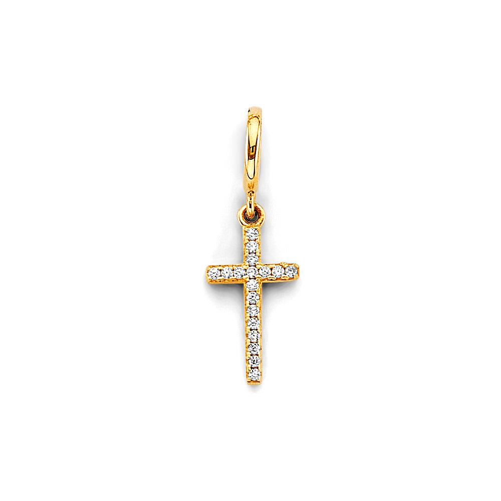 14K Yellow Gold CZ Cross Charm For Mix And Match Bracelet