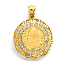 Load image into Gallery viewer, 14K Yellow Gold CZ Greek 2.5 Pesos Coin Pendant