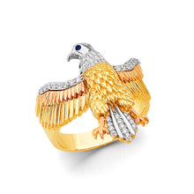 Load image into Gallery viewer, 14K Tri Color Gold Eagle Men&#39;s CZ Ring