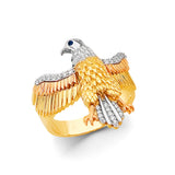 14K Tri Color Gold Eagle Men's CZ Ring