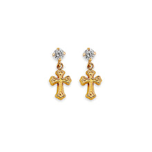 Load image into Gallery viewer, 14K Yellow Gold CZ Cross Stud Earrings With Screw Back