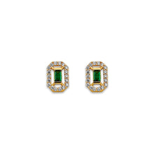 Load image into Gallery viewer, 14K Yellow Gold Green CZ Stud Earrings With Screw Back