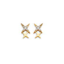 Load image into Gallery viewer, 14K Yellow Gold Star CZ Stud Earrings With Screw Back
