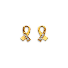 Load image into Gallery viewer, 14K Yellow Gold Cancer Ribbon CZ Stud Earrings With Screw Back