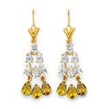14K Yellow Gold Peridot CZ Chandelier Stud Earrings