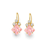 14K Yellow Gold Pink CZ Wire Hook Stud Earrings