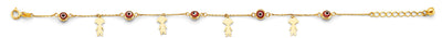 14K Yellow Gold Red Evil Eye And Girl Charms Bracelet