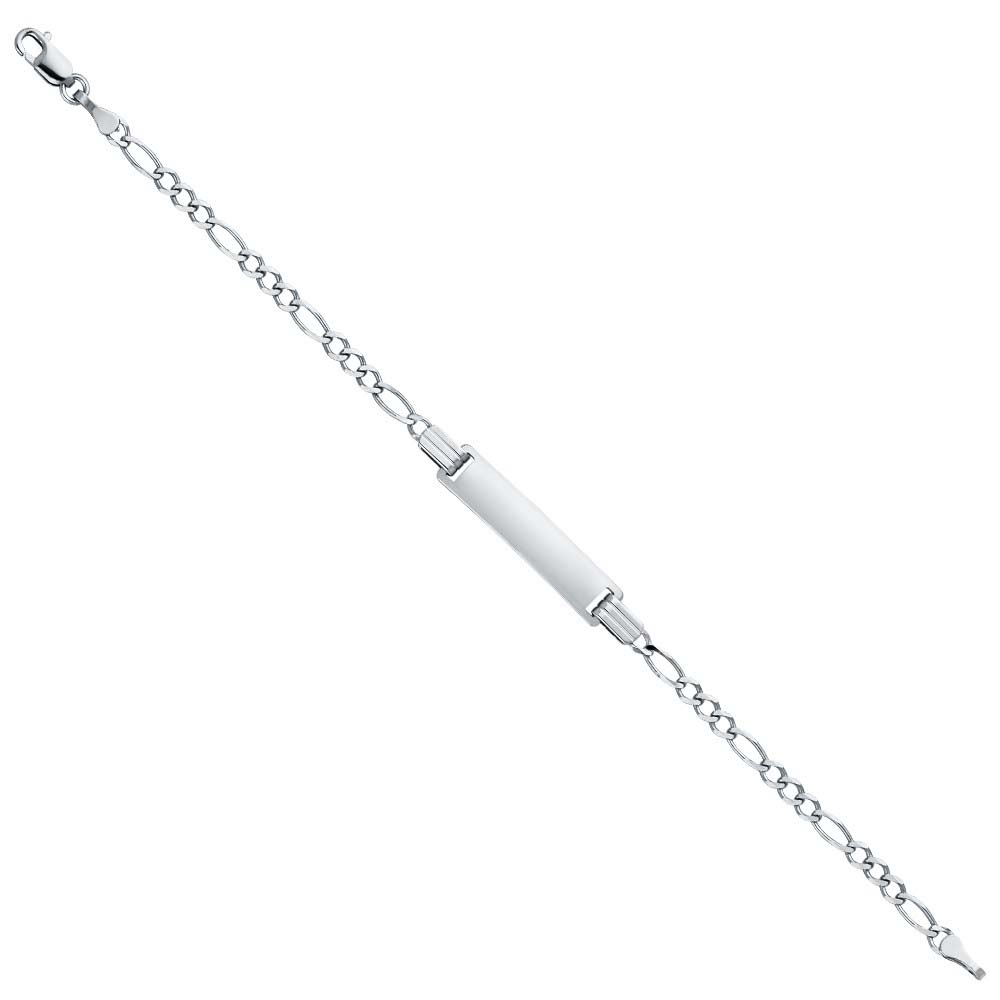 14K White Gold Figaro 3+1 Baby ID Bracelet