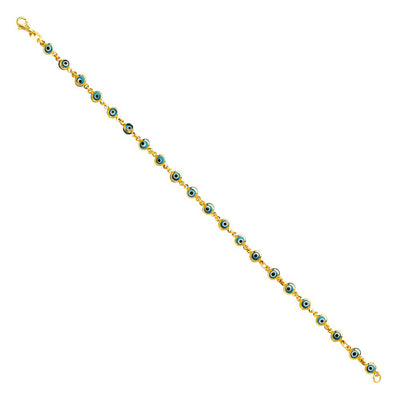 14K Yellow SKY Blue Evil Eye Bracelet