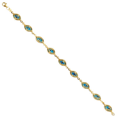 14K Yellow Blue Evil Eye Bracelet