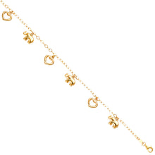 Load image into Gallery viewer, 14K Yellow Hanging Elephant and Heart Bracelet