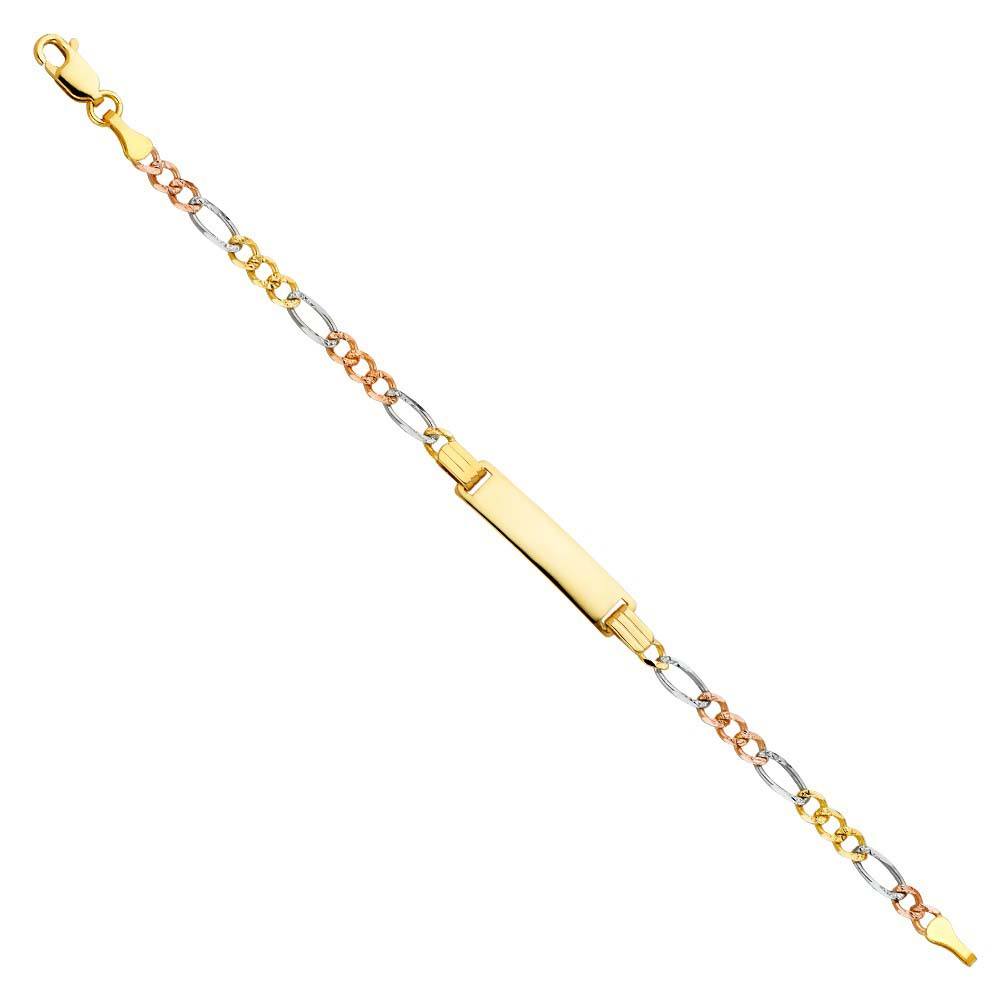 14K Tri Color Gold Figaro 3+1 Baby ID Bracelet