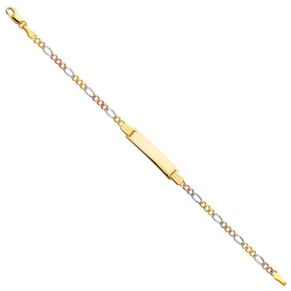 14K Tri Color Gold Figaro 3+1 Baby ID Bracelet