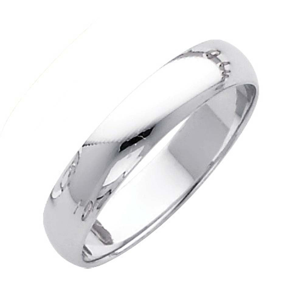 14K White Gold Polished 4mm Plain Regular Fit Wedding Band