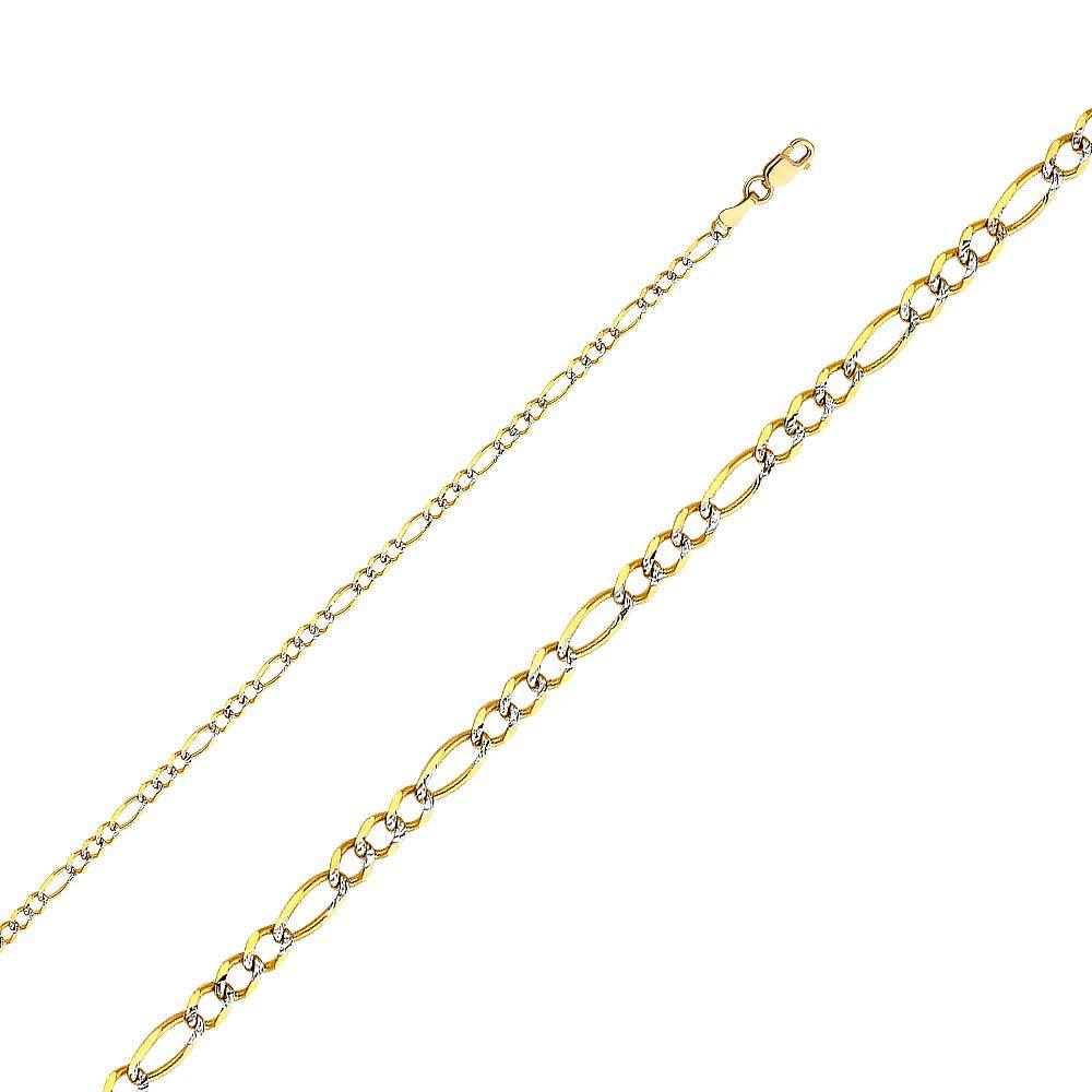 14K Yellow Gold 2.7mm Lobster Figaro 3+1 WP Regualar Link Chain With Spring Clasp Closure