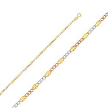 Load image into Gallery viewer, 14K Gold with Tri Color 3.2mm Lobster Stamp Figaro 3? 3 Color Regular Chain With Spring Clasp Closure - silverdepot