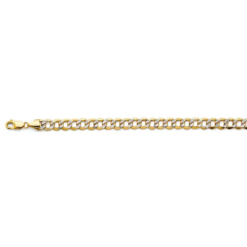 14K Two Tone Gold 8.9mm Hollow Bevelled Curb WP Chain
