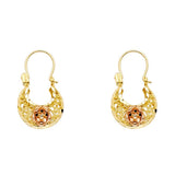 14k Two Tone Gold 12mm Polished Crescent Star Filigree Hoop Earrings