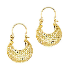 Load image into Gallery viewer, 14k Yellow Gold 17mm Polished Crescent Crisscross Design Hoop Earrings