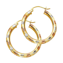 Load image into Gallery viewer, 14K Tri Color 3mm Fancy Diamond-Cut Hoop Earrings