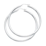 14K White Gold 3mm Large High Polished And Satin Latch And Hinge-Notch Post Backing Hoop Earrings