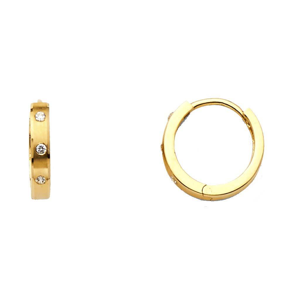 14K Yellow Gold 2mm Clear CZ Huggies Earrings