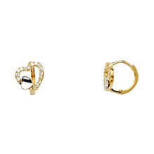 Load image into Gallery viewer, 14K Two Tone Open Heart Design CZ Huggie Hoop Earrings