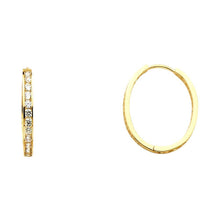 Load image into Gallery viewer, 14K Yellow Gold 15mm Clear CZ Channel Hoop Earrings