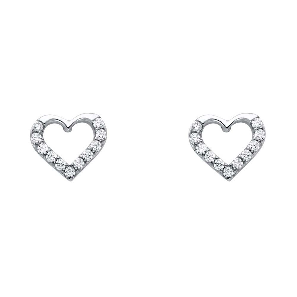 14K White Gold 8mm CZ Heart Post Earrings