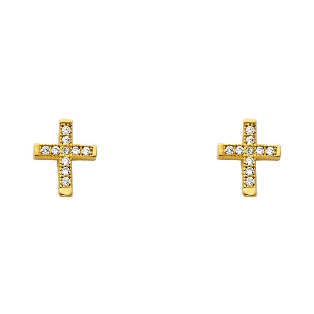 14K Yellow Gold 7mm CZ Cross Post Earrings
