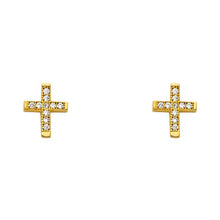 Load image into Gallery viewer, 14K Yellow Gold 7mm CZ Cross Post Earrings