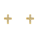 14K Yellow Gold 7mm CZ Cross Post Earrings
