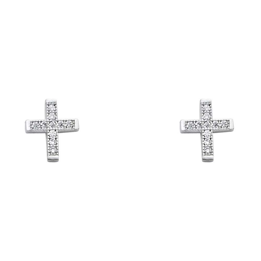 14K White Gold 7mm CZ CrossPost Earrings