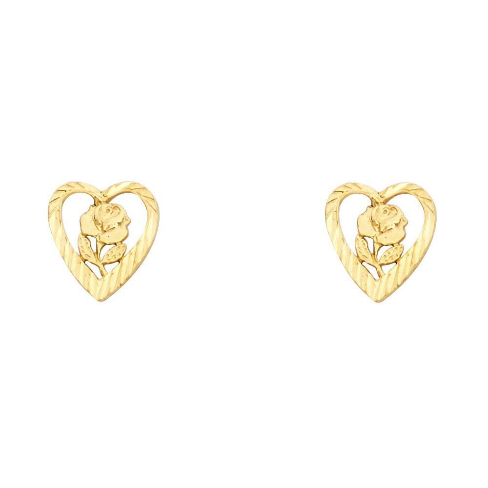 14K Yellow Gold 9mm Heart Flower Post Earrings