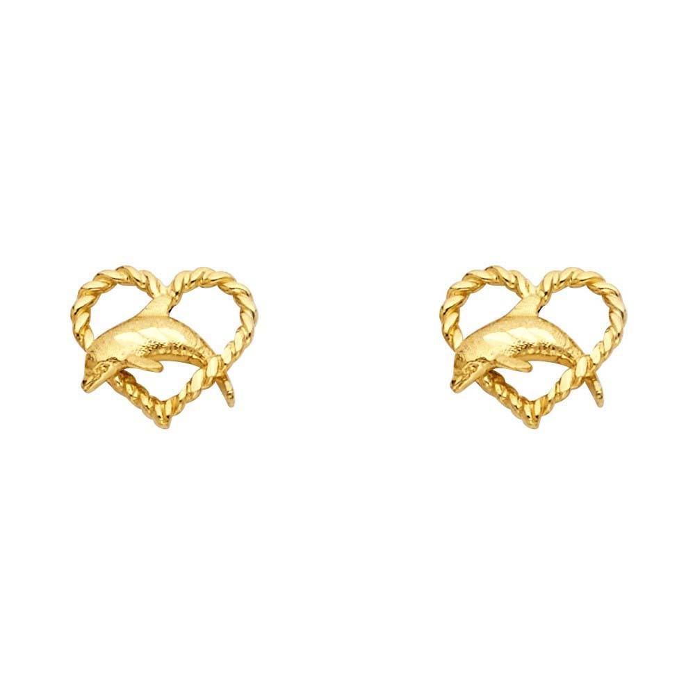 14K Yellow Gold 10mm Dolphin Post Earrings