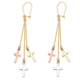 14K Tri Color 3 Cross Hanging Earrings