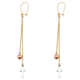 14K Tri Color Cross Hanging Earrings