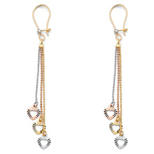Load image into Gallery viewer, 14K Tri Color 3 Heart Hanging Earrings