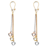 14K Tri Color 3 Heart Hanging Earrings