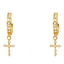 Load image into Gallery viewer, 14K Yellow Gold CZ Hanging Huggies Earrings
