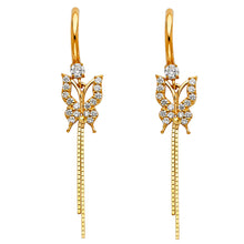 Load image into Gallery viewer, 14K Yellow Gold CZ Hanging Huggies Earrings