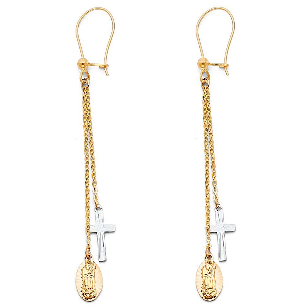 14K Tri Color Hanging Earrings