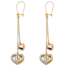 Load image into Gallery viewer, 14K Tri Color Hanging Earrings