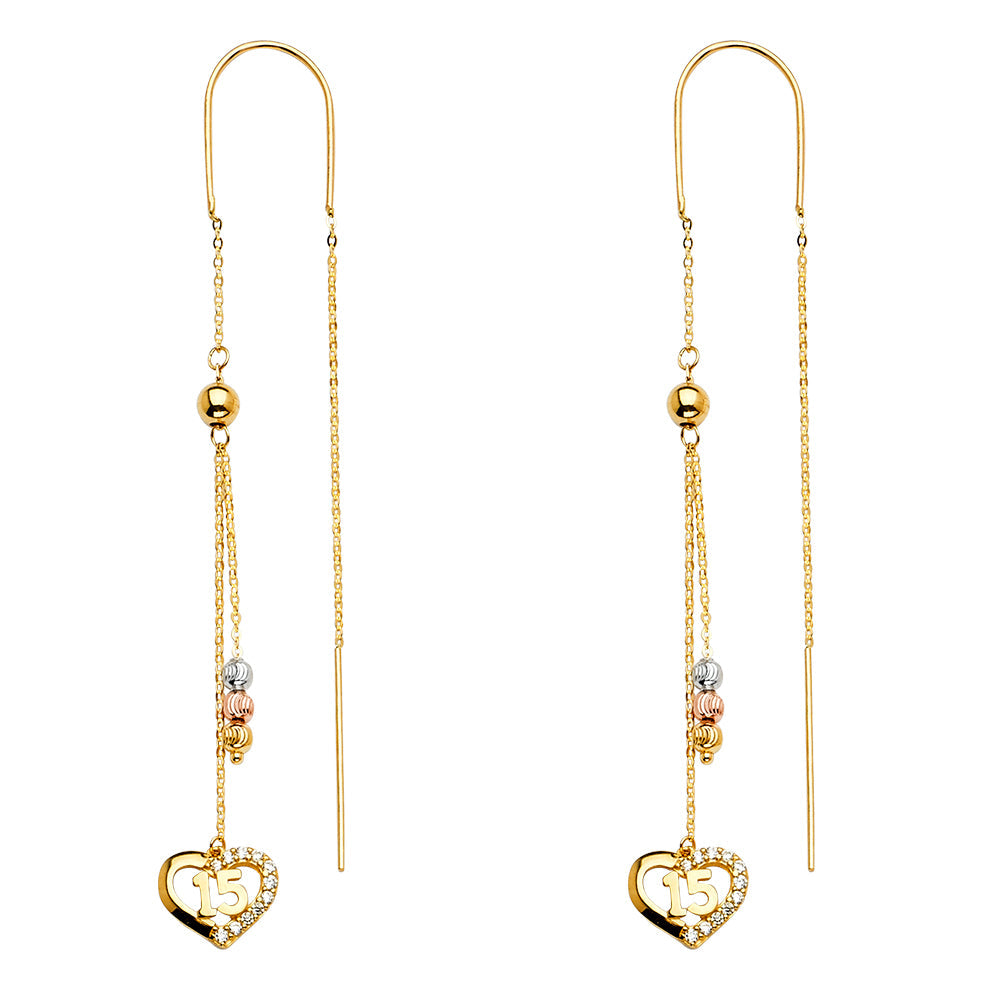 14K Tri Color Hanging Earrings