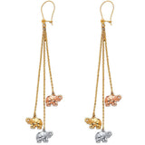 14K Tri Color Hanging Earrings