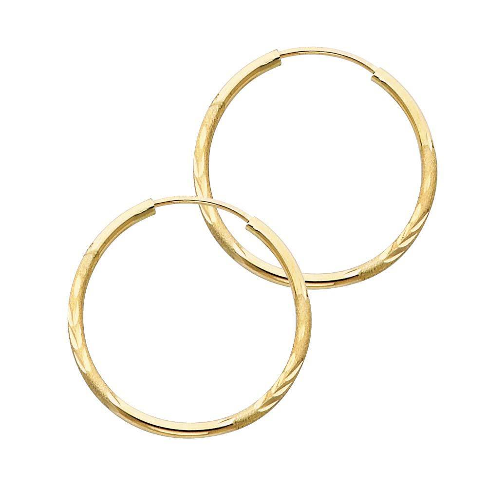 14K Yellow Gold 1.5mm Diamond Cut Hoop Earrings